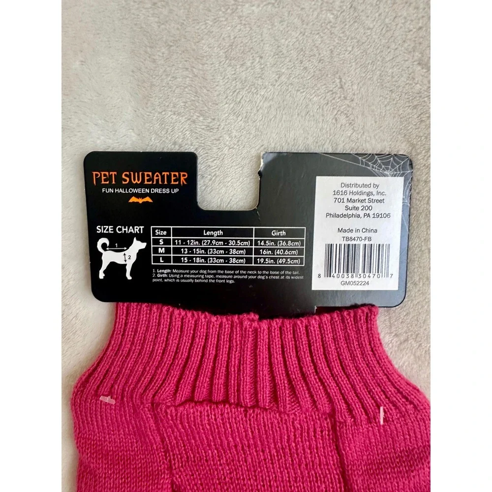 Ghoul Gang Halloween Dog Pet Sweater‎ Medium Pink Knit Minor Flaw